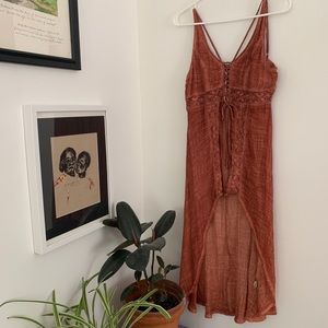 Buckle boho top with lace up front and long train